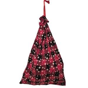 4 Large Fabric Drawstring Christmas Gift Bag Snowflakes Red/Black Checked 25x17"